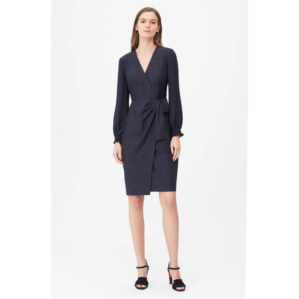 Rebecca Taylor Tailored Cross Hatch Suiting Dress Navy Blue Virgin Wool Blend